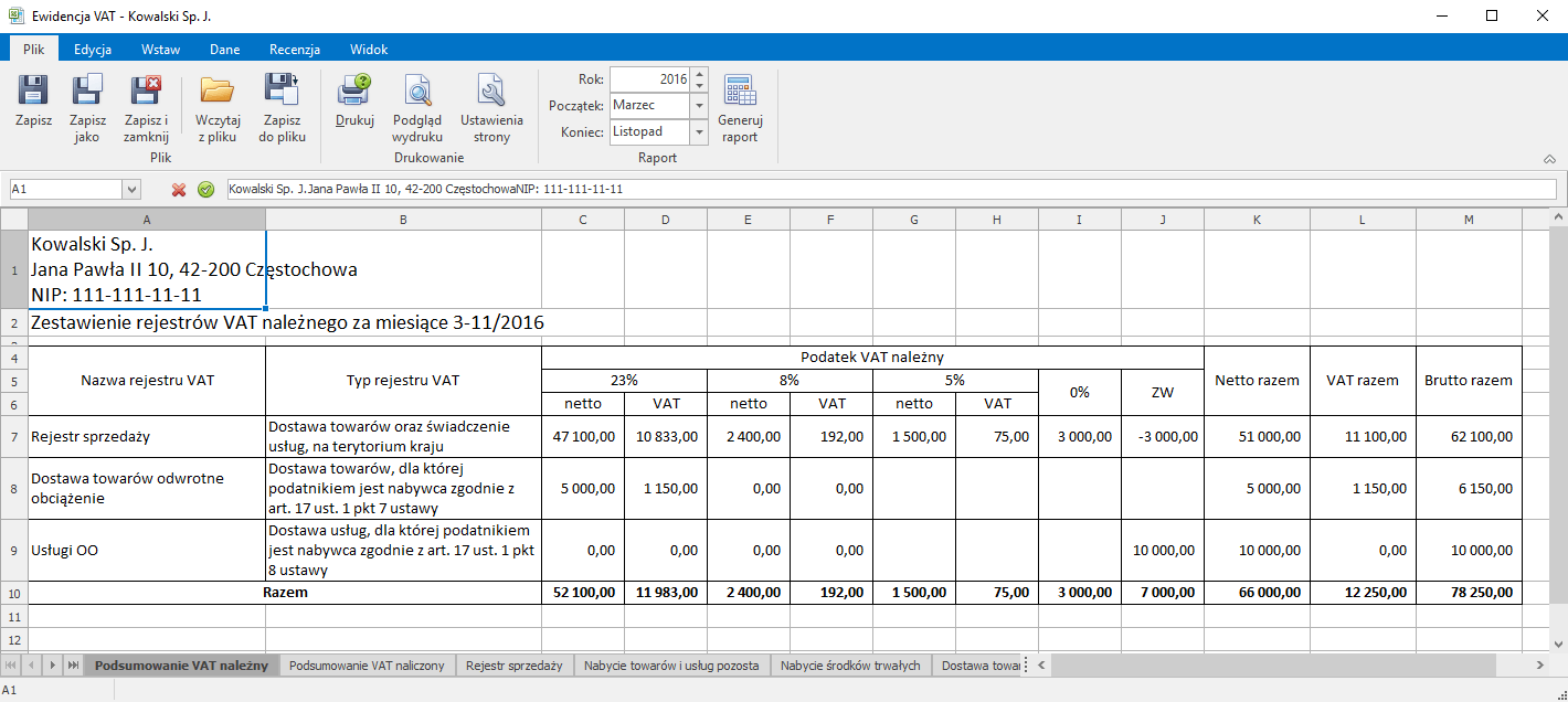 rejestry vat 1 arkusz