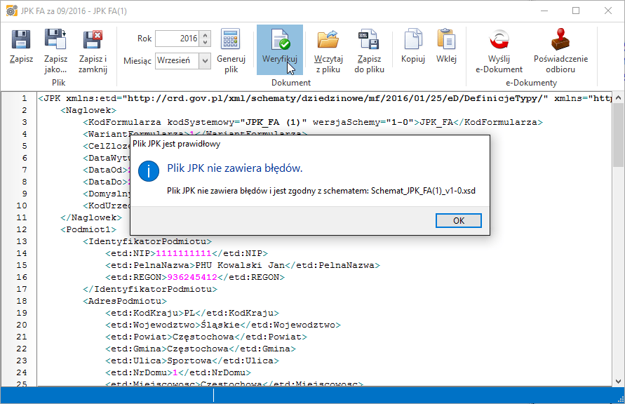 jpk weryfikacja