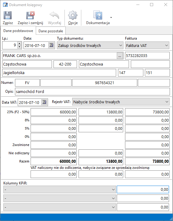 Nabycie środka trwałego