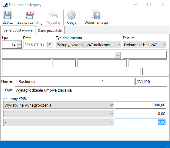 Księgowanie rachunku do umowy zlecenia lub o dzieło