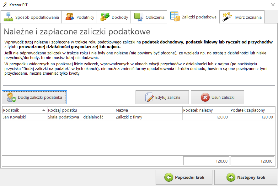 Krok 4 — zaliczki podatkowe