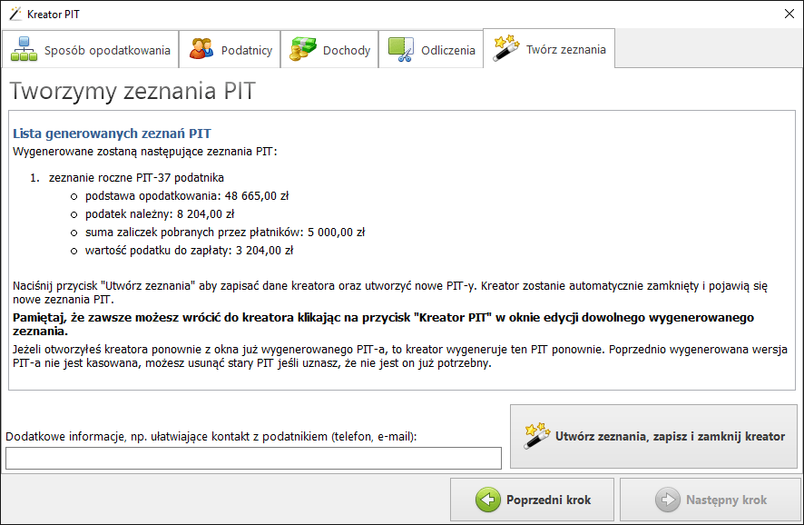 Krok 5 — gotowe zeznanie