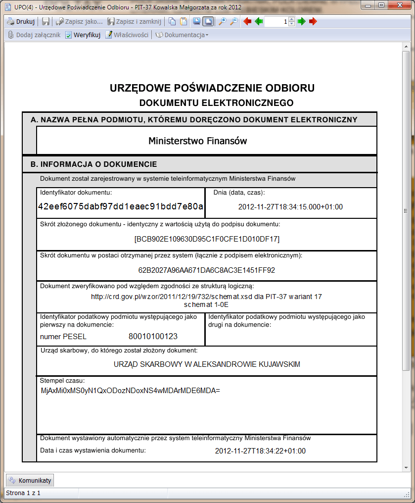 Urzędowe Poświadczenie Odbioru