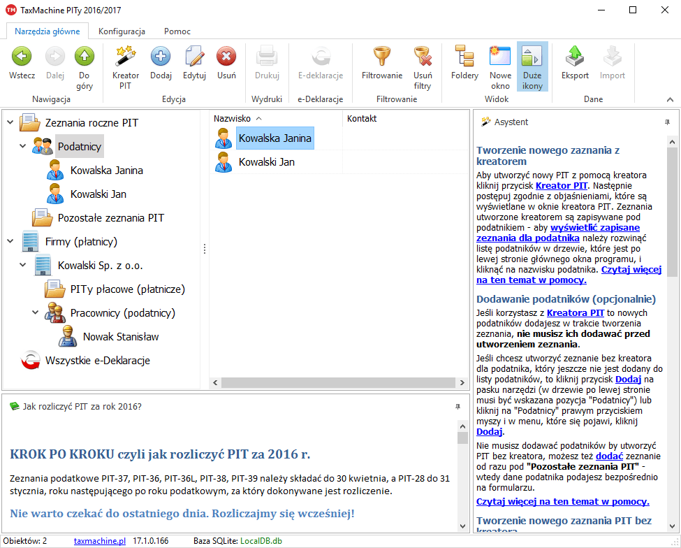 Okno główne TaxMachine PITy