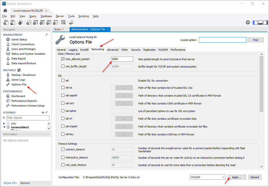 mysql max allowed packet