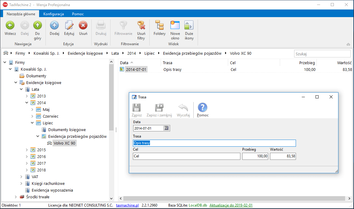 dodawanie przebiegu pojazdu