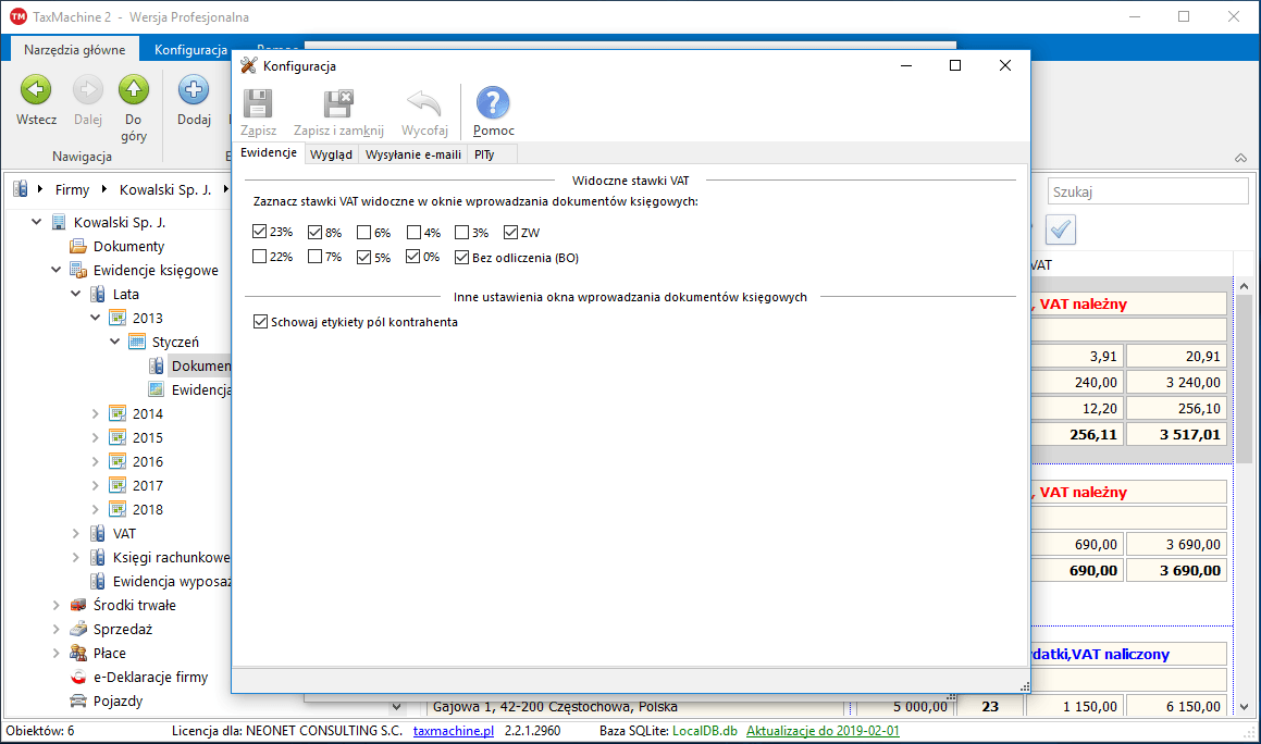 konfiguracja dokumenty ksiegowe