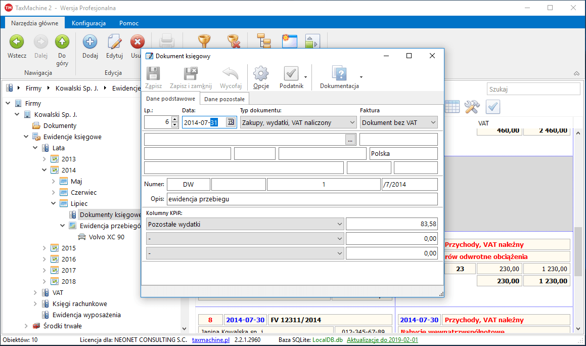 ksiegowanie przebiegu
