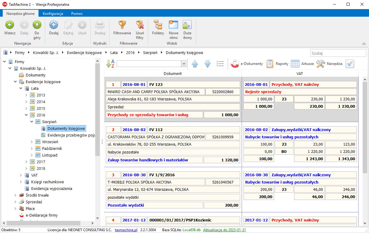 lista dokumentow ksiegowych