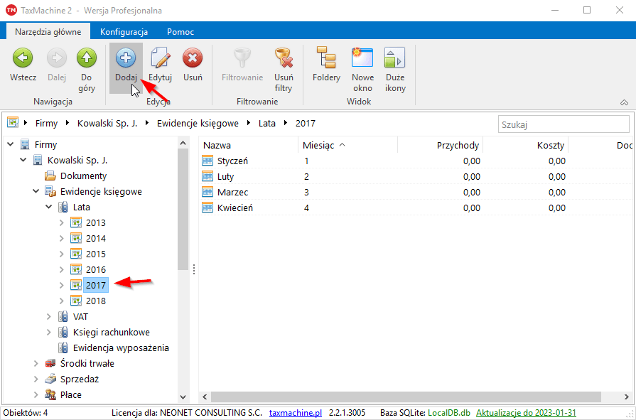 dodanie miesiaca podatkowego